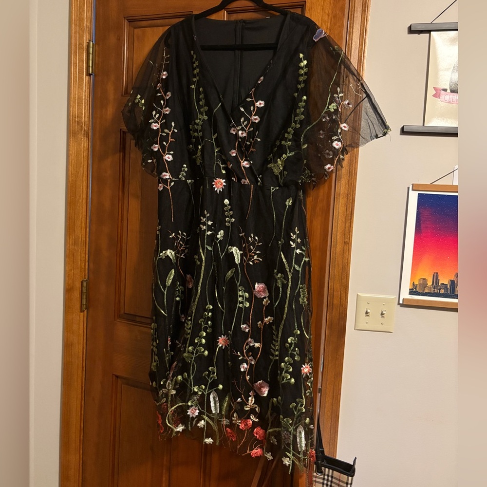 Embroidered Mesh Floral Dress